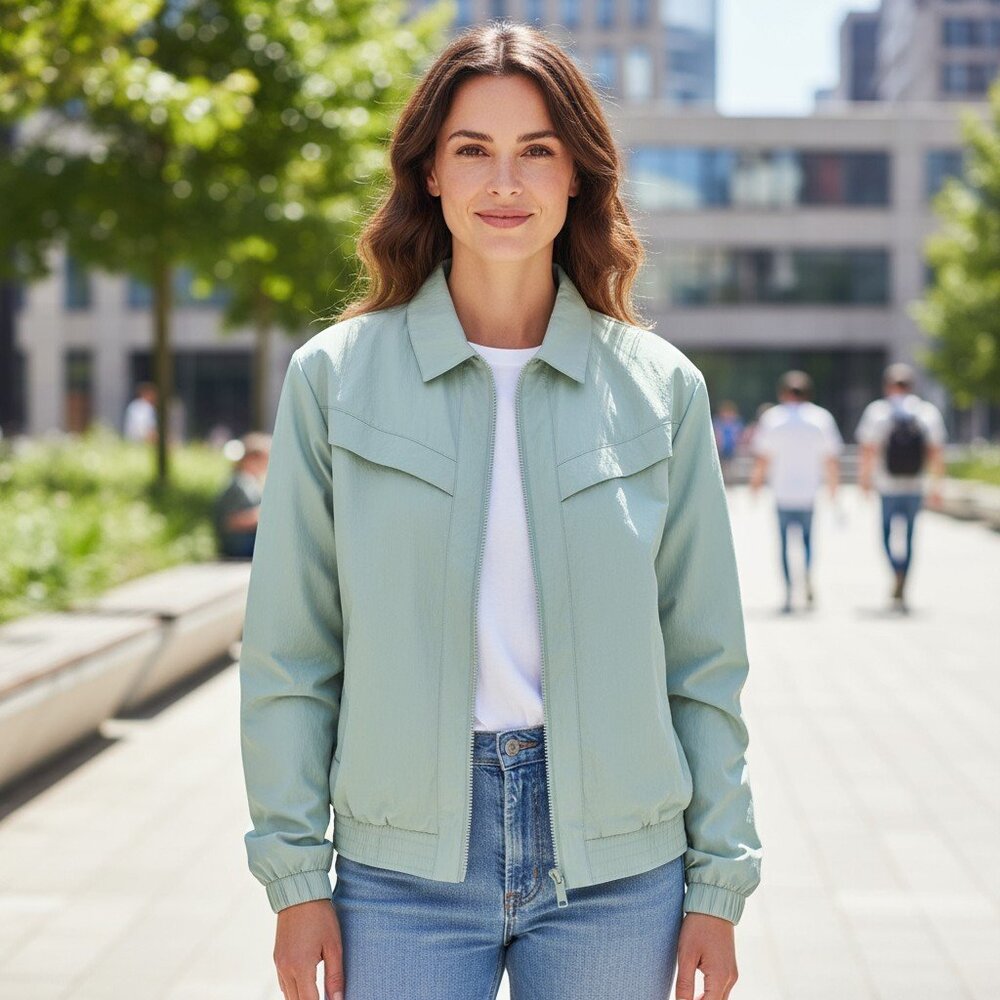 Tag Women’s Light Green Zip-Front Lightweight Jacket Long Sleeve Size 2XL